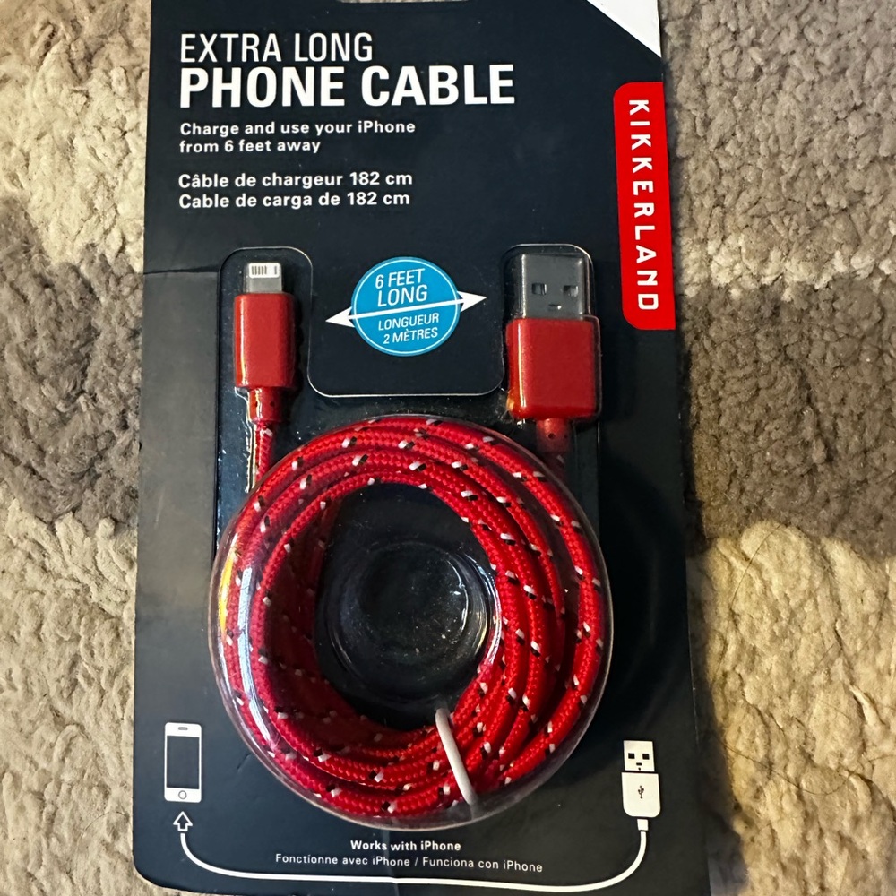 Kikkerland Red 6ft Phone Charging Cable